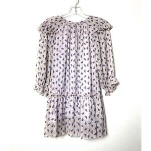 Zara Mini Dress Size 9 Purple Floral Boho Festival M Long Puff Sleeves Ruffle